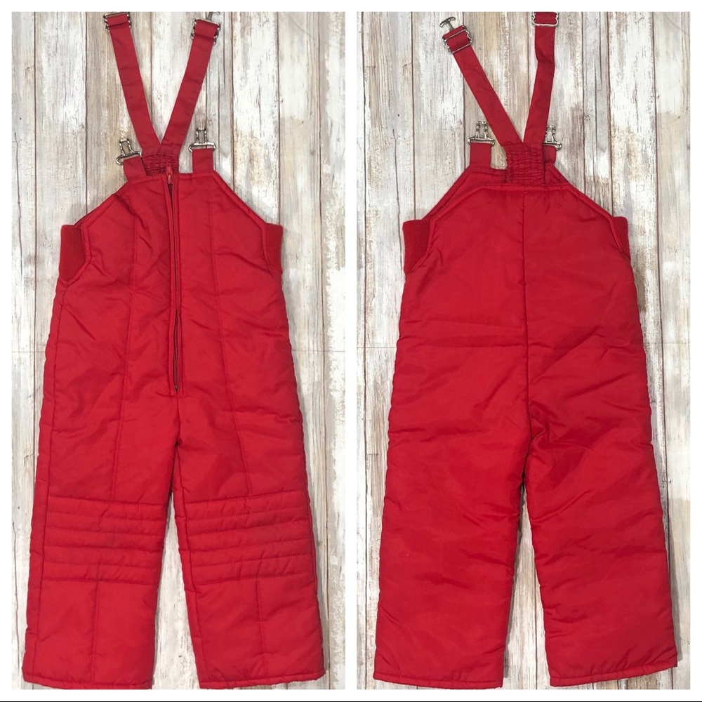 Vintage 1980s Arctic Racer Red Kids Snow Bibs Sz 2